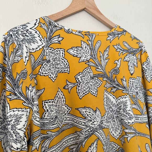 The Talbots Tee Women Yellow Tunic Blouse Longsleeve Floral Cotton Blend Size XL - Picture 10 of 11